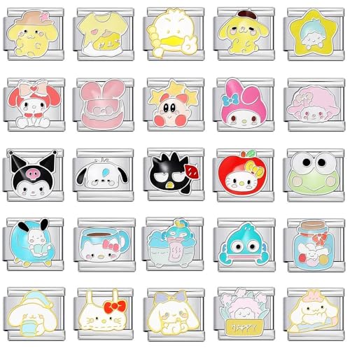 Italian Charms Bracelet Sets Heart Brascelet,18 of Charms and Opening Tools (8 Random Pattern and 10 Blank Modules) - style: Cartoon-Silvery
