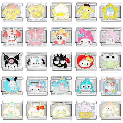 Italian Charms Bracelet Sets Heart Brascelet,18 of Charms and Opening Tools (8 Random Pattern and 10 Blank Modules) - style: Cartoon-Silvery