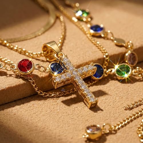 QCWN Gold Layered stacked Necklaces for women 3PS Chunky Statement Necklaces Stack Mixed Metal Charm Necklace for Women Trendy Coin Jewelry Gift for Her Gifts - style: Layered stack 10