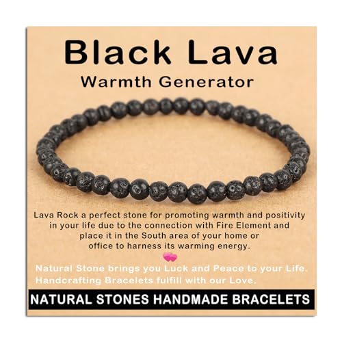 AD Beads Handmade Gemstone Stretch Elastic Bracelet Crystal Healing Reiki Nature's Beauty and Spiritual Essence Unisex (4mm, Black Lava (Warmth Generator)) - color: Black Lava (Warmth Generator), size: 4mm