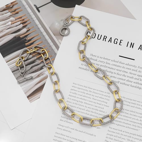 Two Tone Wire Necklace Gold and Silver Link Chain Adjustable 18K Gold Plated Twist Vintage Classic Jewelry - style: Chunky Paperclip