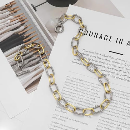 Two Tone Wire Necklace Gold and Silver Link Chain Adjustable 18K Gold Plated Twist Vintage Classic Jewelry - style: Chunky Paperclip
