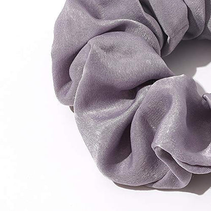 Ivyu Silk Satin Scrunchies - No Crease Hair Ties for Women, Thick Hair Ponytail Holders with Soft Elastic Bands - color: Gray Pink Light Pink Light Purple