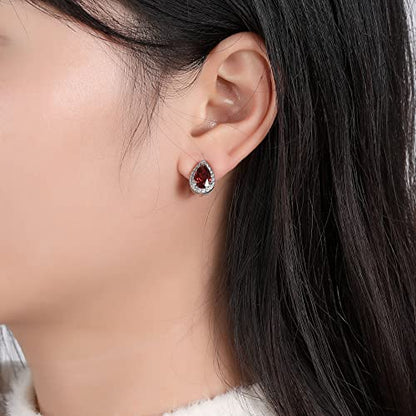 SELOVO Clip On earrings for Women Teardrop Cubic Zirconia Clip Earrings Stud - color: Red