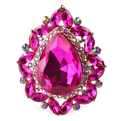 NYFASHION101 Radiant Teardrop Stone Adjustable Cocktail Statement Ring - color: Celestial Fuschia/Gold-Tone