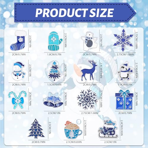 SANNIX Winter Pins, 15Pcs Christmas Enamel Lapel Pins Xmas Blue Winter Brooches Assorted Snowflake Snowman Badge Pin for Holiday Clothes Bags Hats Accessories - style: Winter Pin