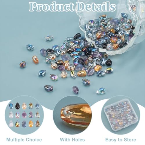 PH PandaHall 150pcs Teardrop Glass Beads 15 Colors Water Drop Glass Beads Top Drilled Teardrop Crystal Charms Electroplate Glass Pendants for DIY Necklace Bracelet Earring Jewelry Making 6x9 mm