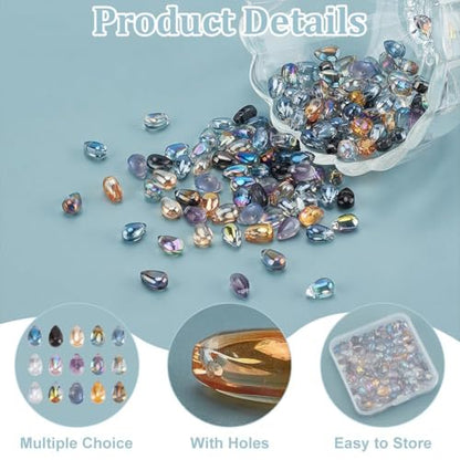 PH PandaHall 150pcs Teardrop Glass Beads 15 Colors Water Drop Glass Beads Top Drilled Teardrop Crystal Charms Electroplate Glass Pendants for DIY Necklace Bracelet Earring Jewelry Making 6x9 mm
