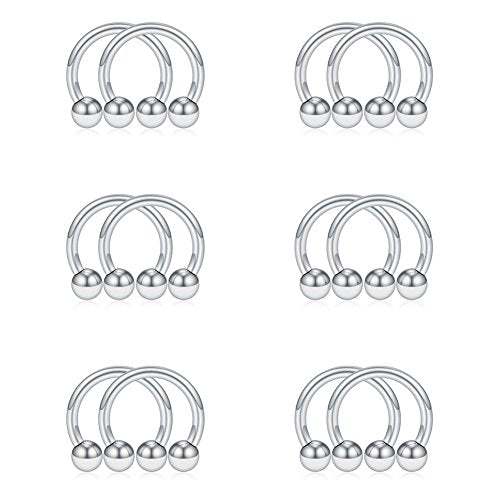 SCERRING 12PCS 316L Stainless Steel 16G Circular Barbells Eyebrow Lip Ear Tragus Horseshoe Hoop Rings 6-12mm - style: 8mm w Balls