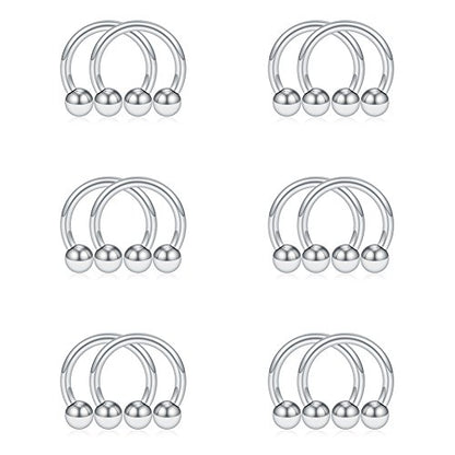 SCERRING 12PCS 316L Stainless Steel 16G Circular Barbells Eyebrow Lip Ear Tragus Horseshoe Hoop Rings 6-12mm - style: 8mm w Balls