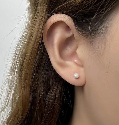 Small Pearl Stud Earrings, 5 Pairs Hypoallergenic Stainless Steel Simulated Pearl Earrings for Women, Lightweight Round Ball Studs Set 3-7MM Birthday Valentine's Day Jewelry Gifts