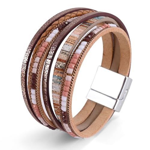 Wrapped Bracelets for Women,Leather Boho Bracelets for Women - color: Boho-Khaki