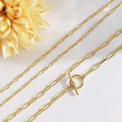 CHESKY 14K Gold Plated Layered Chain Necklace for Women | Trendy Cuban Link Chain, Chunky Paperclip Chain, Toggle Clasp Necklace, Fashion Gold Jewelry, Daily Gift for Women - style: Paperclip Figaro-GD