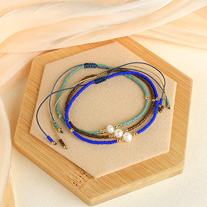 KELITCH 3 PCS Natural Pearls Bracelets Women Strand Thin Rope Friendship Bracelets Handmade Stack Charm Bracelets - color: 0002J