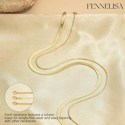3PCS Gold Necklaces for Women,Chunky Statement Gold Plated Necklace Stack Layered Sterling Silver Herringbone Chains for Women Dainty Trendy Silver Chains Stacked Jewelry Gifts - color: Gold 2pc Chain