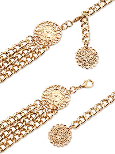 Hicarer 3 Pcs Waist Chain for Body Multi Layer Chain Belts for Women Girls Summer Beach Jewelry Halloween Adjustable - color: Gold, style: Classic Style
