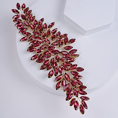 JWICOS Bridal Headband Crystal Wedding Hair Vine Headpieces for Bride Hair Accessories for Women and Girls (Dark Red) - color: Dark Red