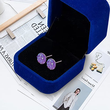 Silver-tone Faux Druzy Stud Earrings，925 Sterling Silver Hypoallergenic Natural Gemstone Earrings for Women Trendy Fashion - color: Purple