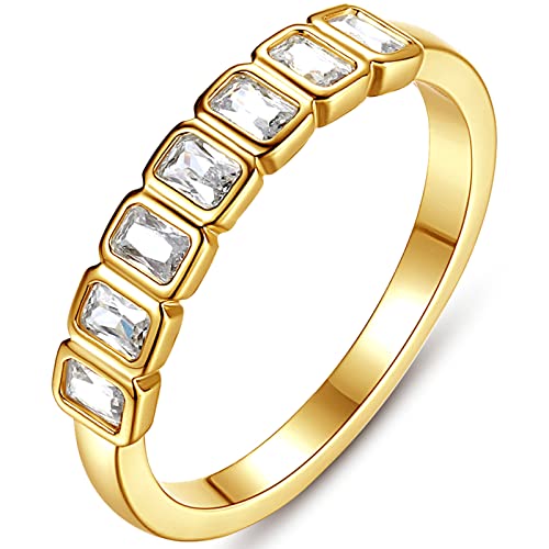 espere Emerald Cut Bezel Set CZ Halfway Eternity Band | 7 Stone Wedding Anniversary Band Bridal Set - color: Small CZ - 3*2mm