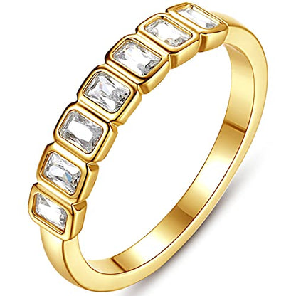 espere Emerald Cut Bezel Set CZ Halfway Eternity Band | 7 Stone Wedding Anniversary Band Bridal Set - color: Small CZ - 3*2mm
