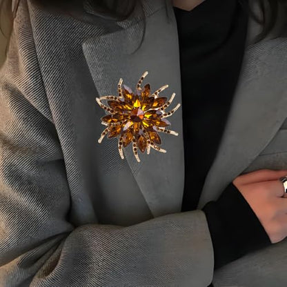 Rinestone Flower Brooch for Women Men Elegant Crystal Rose Flower Lapel Dress Brooches Pin Party Accessories Jewelry - style: Coffee