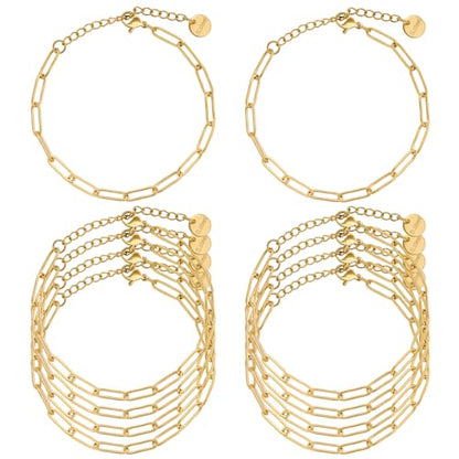 UMAOKANG 10PCS 6.5" Gold Paperclip Bracelet Chain Bulk for Jewelry Making | PVD Gold Plated Stainless Steel Bracelets Adjustable Hand Chain Bracelet Set - color: 10pcs Gold