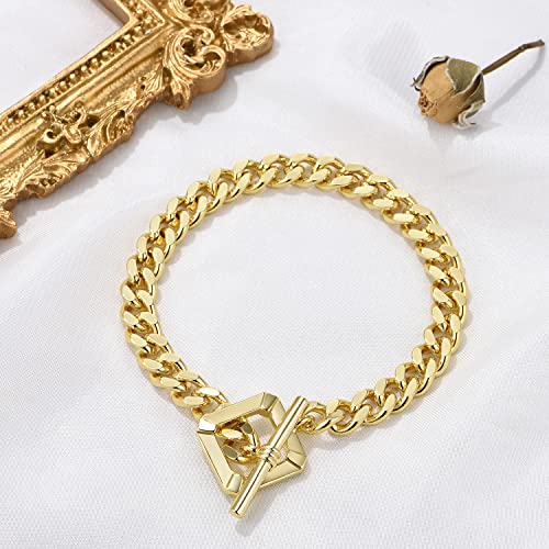 FRUMOS Dainty Layering Bracelets for Women 18 k Gold Plated Fashion Adjustable Chunky Cuban Paperclip Link Chain Bracelets Jewelry for Women Gift - color: Square buckle Cuba