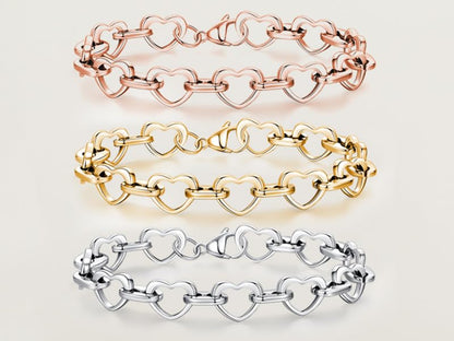 mnmoom Heart Bracelets for Women Stainless Steel with Rose gold, gold plating Heart links bracelets - color: Silver
