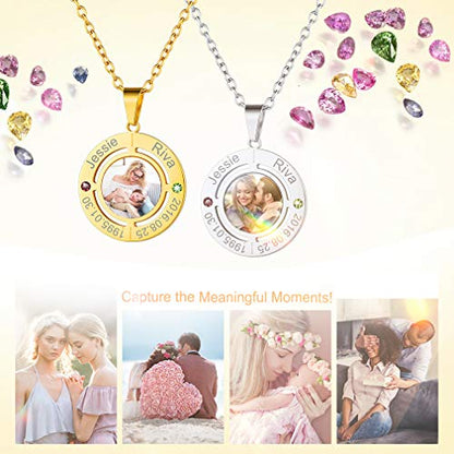 Custom4U Personalized Photo Necklace - Custom Heart/Oval/Round Charm Necklaces with Picture + Chain Adjustable - Stainless Steel/Acrylic Pendant Memorial Jewelry Christmas Gifts for Women - color: J-Gold Color