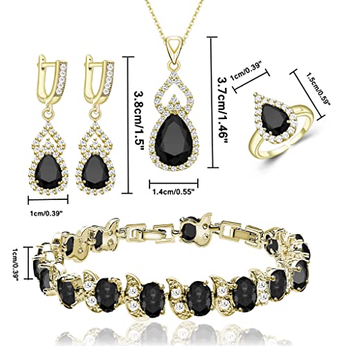 LMXXVJ Women Jewelry Set Platinum Plated Necklace Open Ring Earrings Bracelet Set,Birthday/Anniversary Mother’s Day Jewelry Gifts for Mom/Wife/Sister/Best Friend - color: Yellow Gold-Black