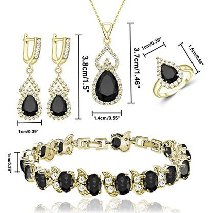LMXXVJ Women Jewelry Set Platinum Plated Necklace Open Ring Earrings Bracelet Set,Birthday/Anniversary Mother’s Day Jewelry Gifts for Mom/Wife/Sister/Best Friend - color: Yellow Gold-Black