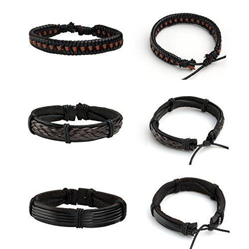 MILAKOO Braided Leather Bracelet for Men Women Cuff Wrap Bracelet Adjustable Black and Brown - color: Multicolor（Engraved）