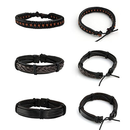 MILAKOO Braided Leather Bracelet for Men Women Cuff Wrap Bracelet Adjustable Black and Brown - color: Multicolor（Engraved）