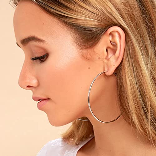 2mm Sterling Silver Big Hoop Earrings For Women - Large Hypoallergenic Circle Endless Thin Oversize Silver Hoops - color: Silver,70mm hoops