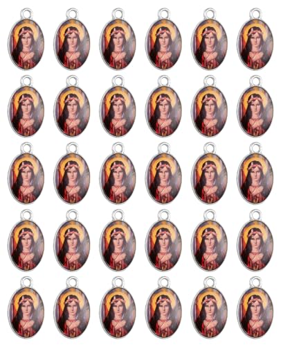 Saint Therese of Lisieux/Saint Mother Teresa of Calcutta/Divine Mercy Jesus/Mater Dolorosa Patron Saint Medal Charm Pendant for DIY Rosary Necklace Bracelet Jewelry Making Part - color: 30pcs-Enamel St. Philomena