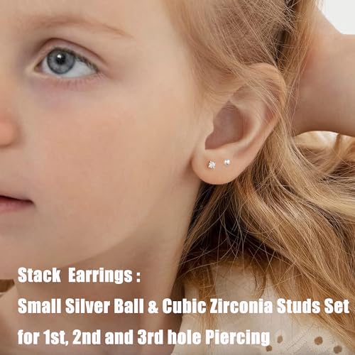 6Pairs 2mm/3mm Surgical Steel Hypoallergenic Piercing Studs, 20G 14K Real Gold Filled Tiny Stud Earrings Set for Multiple Hole Piercing (Cubic Zirconia, Pearl, Ball) - style: M : 2MM Silver Ball & CZ, 6 Pairs