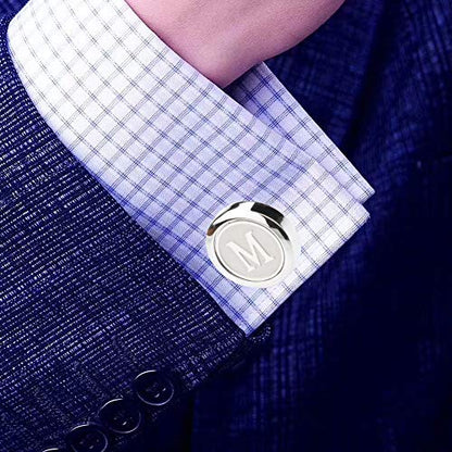 Mens Classic Stainless Steel Initial Cufflinks 26 Alphabet Initial Letter Cufflinks Business Wedding Shirts A-Z - style: M
