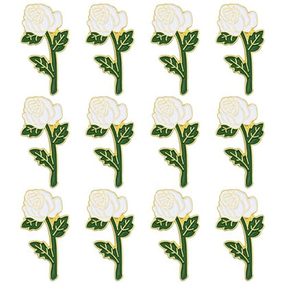 SHOP AWARDS AND GIFTS Rose Flower Enamel Metal Lapel Pin, Retro Pins for Clothes, - style: White Rose, Pack of 12