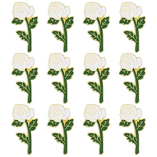 SHOP AWARDS AND GIFTS Rose Flower Enamel Metal Lapel Pin, Retro Pins for Clothes, - style: White Rose, Pack of 12