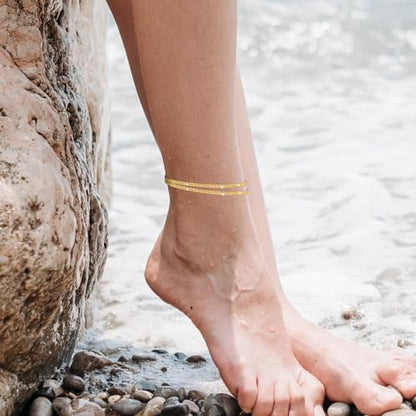 Nanafast Women's Ankle Bracelets, Sparkling Multi-layer Anklet Bracelets for Women, Adjustable Shiny Gold/Silver Anklets for Women, Beach Cute Anklets Jewelry for Summer - color: 2layersGold