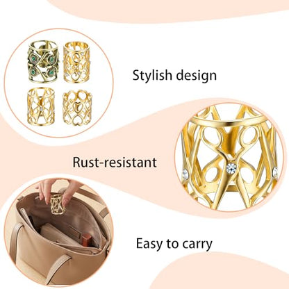 4Pcs Retro Silk Scarf Ring, Alloy Silk Scarves Ring Slide Clips Owl Scissors Vines Heart Cutouts Designs - color: Gold