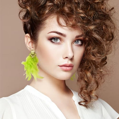 Long Feather Earrings for Women Bohemian Crystal Zirconia Dangle Feather Earrings Crystal Tassel Feather Earrings Wedding Halloween Prom Jewelry - color: Green