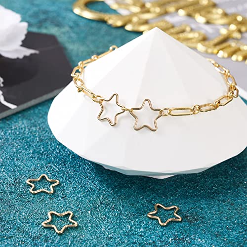 Elecrelive 5Pcs 14K Gold Filled Connector Charms Star Metal Linking Rings | Golden Connector Charms Pen Back Bezel Frame for Permanent Jewelry DIY Bracelet Necklace Earring Making - color: Golden-Star