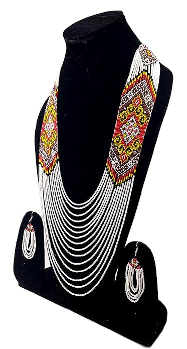 Layered Beaded Necklace – Boho Native Handmade Seed Bead Tassel Necklace, Bohemian Large Statement Beaded Necklace for Women (Multicolor)