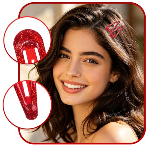 48 Pcs Cute Metal Snap Hair Clips, Non-Slip Barrettes for Women and Girls, Hair Accessories for Parties, School & Daily Use (red) - color: red