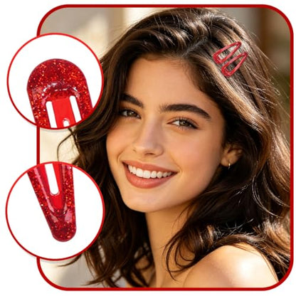 48 Pcs Cute Metal Snap Hair Clips, Non-Slip Barrettes for Women and Girls, Hair Accessories for Parties, School & Daily Use (red) - color: red