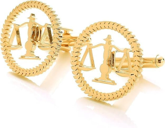 TINGKU Attorney Lawyer Cufflinks and Tie Clip for Men Gifts Scales of Justice Cuff links Tie Clasp Father in Law Enforcement Suit Shirt Jewelry - style: Cufflinks Gold