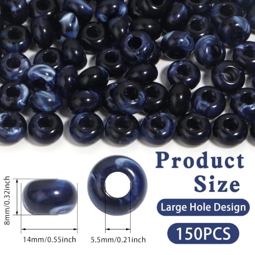 150PCS 14x8mm Navy Acrylic European Large Hole Rondelle Spacer Beads with Storage Box, Loose Beads for Bracelet Necklace Earring Hair DIY Jewelry Making - color: Navy