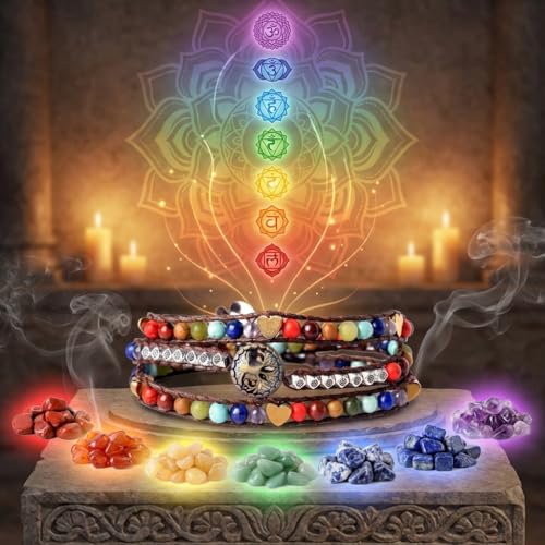 YGLINE Natural Stone Wrap Bracelet for Women Boho Bracelets Healing Crystal Beaded Bracelet Adjustable 3/5 Wraps Bracelet Handmade Birthday Gifts for Women - color: tree life
