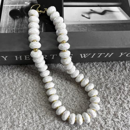 Colorful Chunky Acrylic Beaded Choker Necklaces for Women | Multicolor Faceted Beads, Sturdy Metal Chain, Adjustable Detachable, Lightweight, Summer Boho, Sparkly Statement Jewelry Gift - color: White